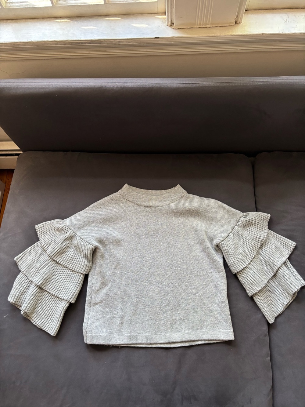 Tiered Ruffle Sleeve Knit Top - Light Gray